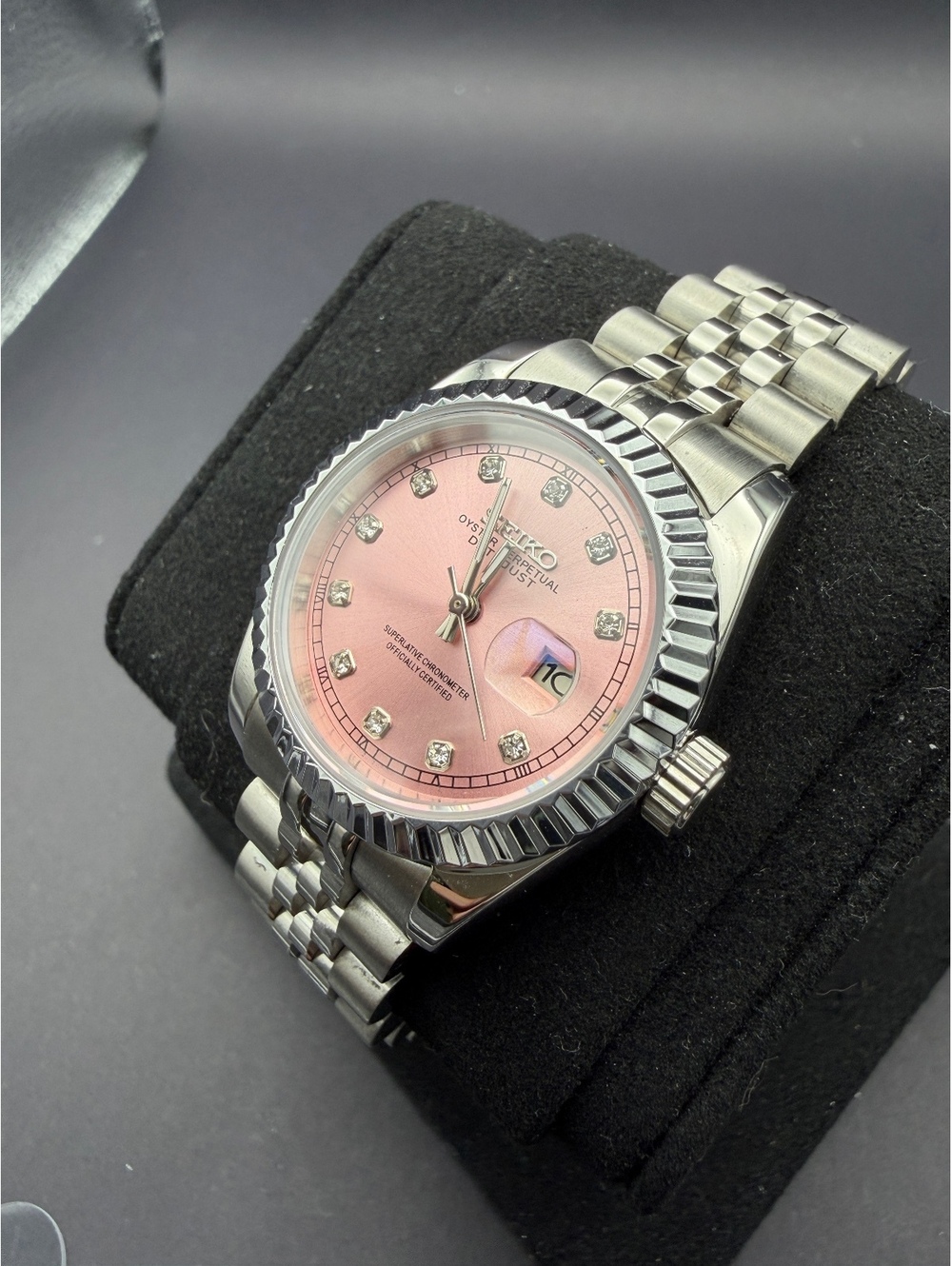 Custom Seiko Pink Diamond Datejust Mod